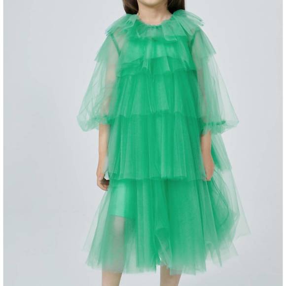 NEW JNBY girl's ruffles layers dress in green